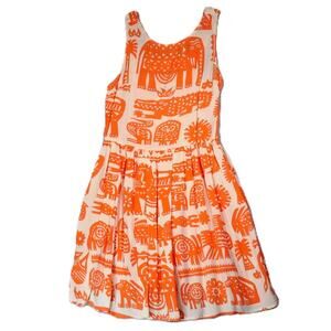 Topshop Dress Womens 6 Cream Orange Animal Print Elephant Crocodile Tribal